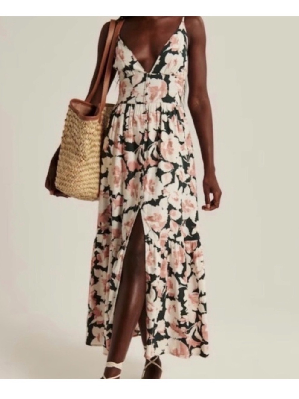 Abercrombie & Fitch Black Maxi Dress with Blush Floral Print